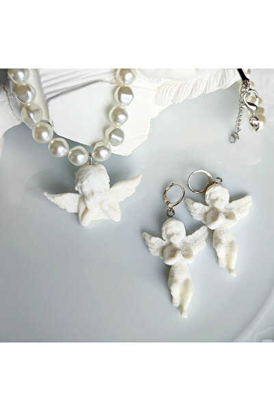 Atölye Myth White Angels Handmade Necklace and Earring Set