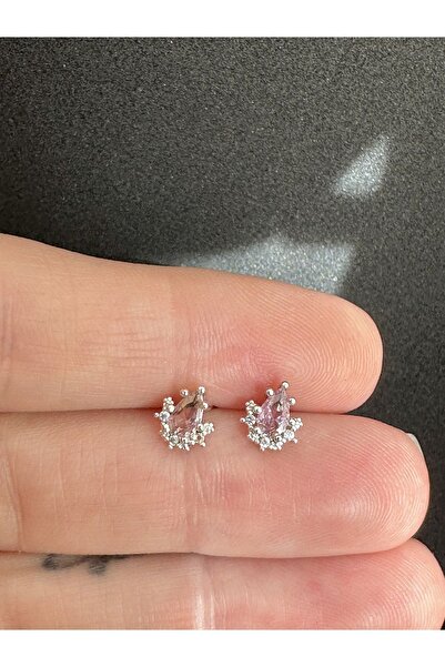 BY DİLEK ÇETİN ACCESSORY Çelik pembe baget taşlı kıkırdak helix tragus pierci...