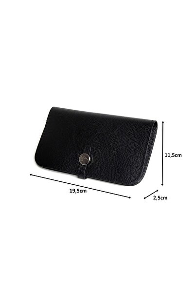 KANGAROO KINGDOM Kadın Portföy & Clutch El Çanta Siyah Hakiki Dana Deri 8744-s
