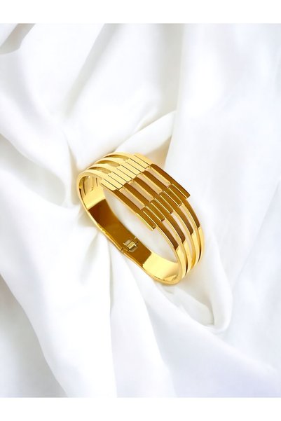 Only Vogue 2 Years Warranty Certificated Steel Gold Color Rib Bracelet