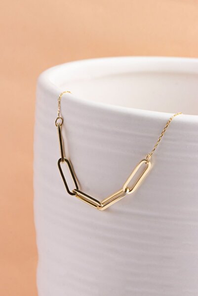 goldberia 14 Ayar Saf Altın Ataç Detaylı Kolye