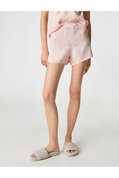 Koton Satin-Pyjamahose, Shorts, Jacquard-Blumenmuster