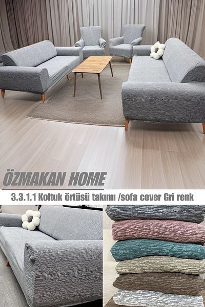ÖZMAKAN Set de huse de canapea din bumbac flexibil Jacquard 3+3+1+1 - elastic elastic