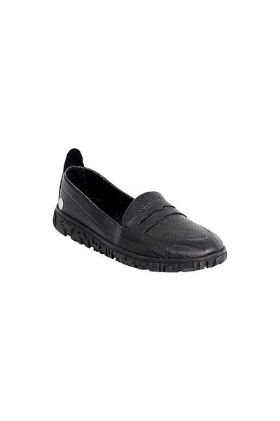 Mammamia D24Ya-325 Black Skin Leather Comfort Women's Ballerina Shoes
