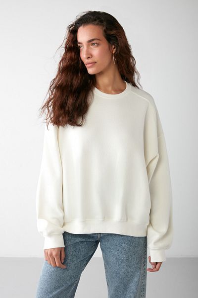 GRIMELANGE Susana Дамски суичър с кръгло деколте с полар отвътре Oversize Fit Basic Vanilla суичър