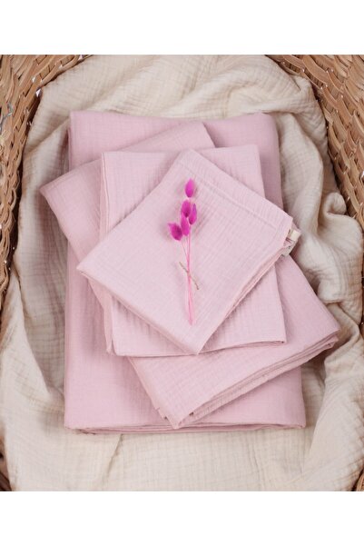 Cigit Pouch Muslin Duvet Cover Set 100x135 Cm +/ - 3cm Sheet 120x150 Pillow 35x45 Cm Powder Pink