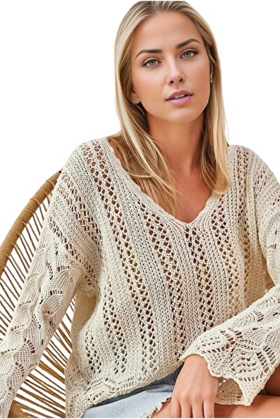 Cassime Γυναικεία πλεκτή μπλούζα με διάτρητο σχέδιο