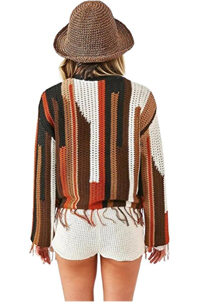 Cassime Women's Multi Ethnic Patterned Tasseled Sweater Sweater