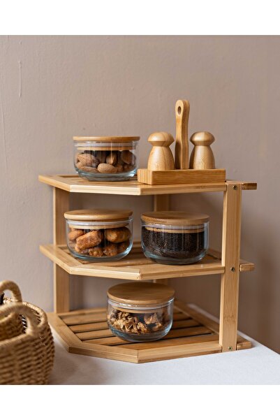 KaiHome Bamboo Stand Mushroom Salt Holder/Fiber Holder Set