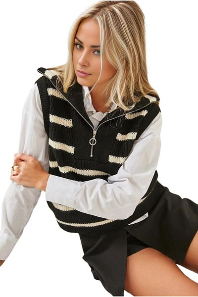 Cassime Turtleneck Zippered Knitwear Striped Women's Sweater
