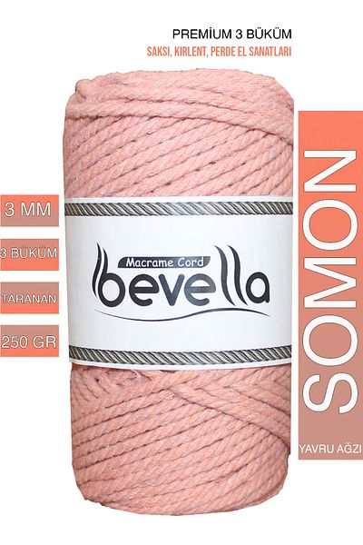 Bevella Macrame Cord 3 Twist Twisted Premium Salmon Macrame Thread - 3 Mm, 250 Gr