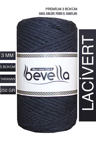Bevella Macrame Cord Πριμιά Υποβρύχιο 3 Σπείρωμα Περιστρεφόμενο Βαμβακερό Μακράμε - 3 χλστ 250 γρ