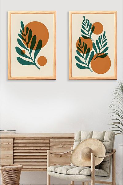 TRENDPOSTER Картина от 2 части в бохемски стил с рамка от естествено дърво за вашия дом (Дюбелът и двустранната тиксо са нашият подарък.)