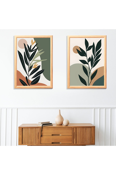 TRENDPOSTER 2'li Bohem Home Tarz Ev Için Doğal Ahşap Çerçeveli Tablo (DÜBEL V...