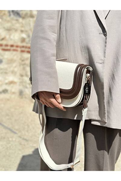 Night Hasır Görünümlü Deri Detaylı Kanvas Acı Kahve Kadın El Ve Omuz Çantası