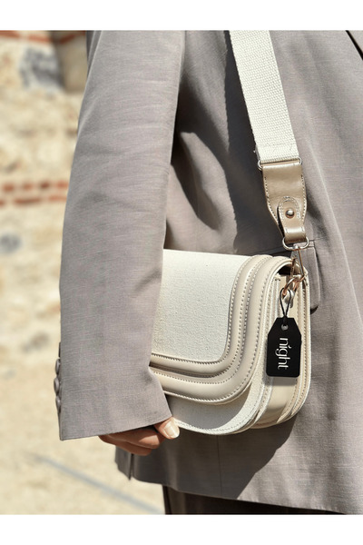 Night Light Mink Canvas Bag - Women's Hand and Shoulder Bag with Straw Look and Leather Detail