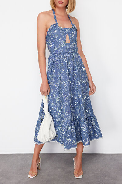 Edit by Trendyol Синя обикновена тъкана рокля TEDSS24EL00084