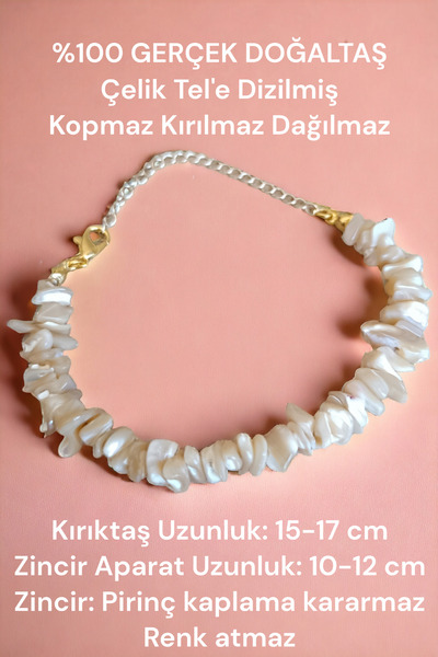 MGA DOĞAL TAŞ Esmer Sedef Doğal Taş Kırık Taş Bileklik Gerçek  Pirinç Kaplama...