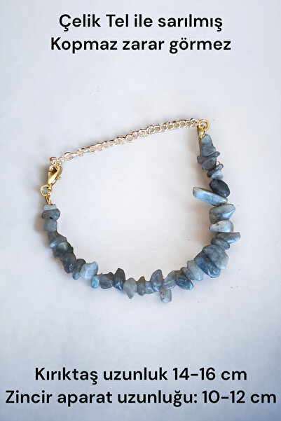 MGA DOĞAL TAŞ حجر اللابرادوريت - سوار سلسلة طويلة مطلي بالنحاس الحقيقي