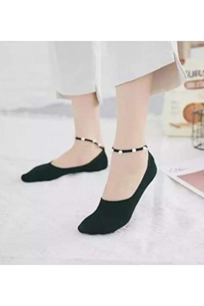 ASGÜL SOCKS Kadın Siyah 3 Çift Incili Babet Çorabı