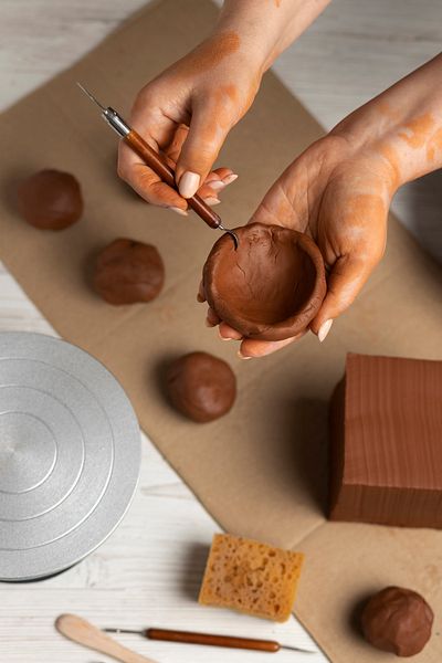 ACUTO 3 kg Brown Mud Red Clay Ceramic Plasticine Set of 5 Ebeşuar Wooden Roller Cutting Wire