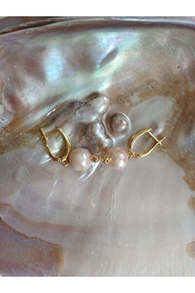 Mudita Tasarım 10 Mm Gerçek Doğal Barok Inci Küpe ( Barok Inci Tek Halde 1 gr )