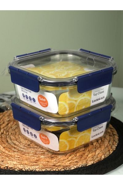 Viyalente 2 Pieces Lock & Lock Airtight Glass Storage Container 1.4 LT| 400°C Safe as Heat
