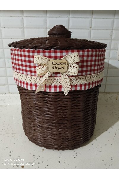 Tasarım Diyarı Kahverengi Hasır Örgüsü Kapaklı Kumaşlı Geri Dönüşüm Patates S...