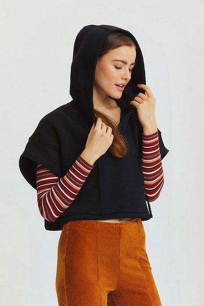 Clandestino Hanorac crop din bumbac cu glugă, negru