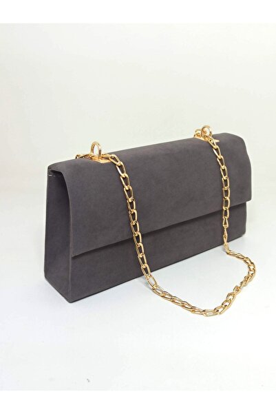 dizaynbag Women's Gray Suede Chain Strap Bag