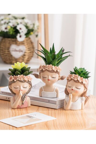 FLORADA 3 Lü Çiçekli Sevimli Kızlar Saksı Seti