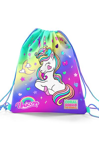 Coral High Kids Lavender Water Green Unicorn Σακίδιο πλάτης με κορδόνια σχεδίασης 22429