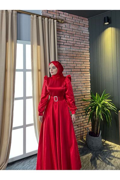 LEİLATELİER Hijab Evening Dress Red