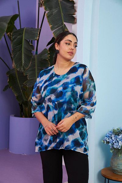 RMG Luxury Chiffon Blue Plus Size Blouse