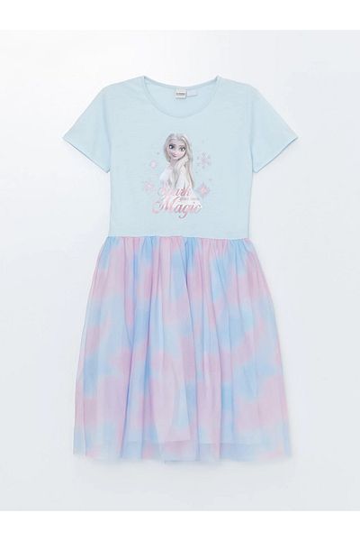 LC Waikiki LCW Kids - Elsa Printed Girl's Crew Neck Dress