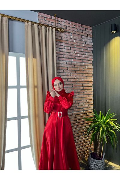 LEİLATELİER Hijab Evening Dress Red