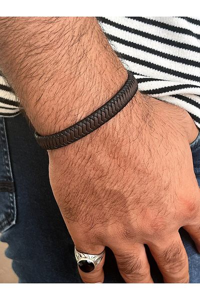 Farah Butik Men's Rope Braided Brown Black Bracelet Magnet Buckle Bracelet Gift Bracelet