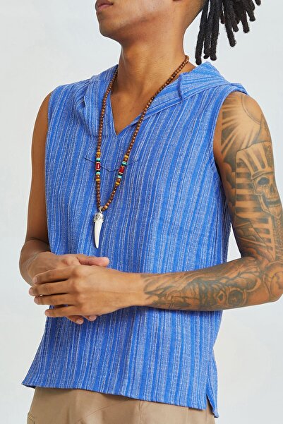Clandestino Чоловіча сорочка з капюшоном без рукавів, етнічна, синя