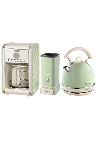 ARIETE Vintage Yeşil Filtre Kahve Makinesi-süt Köpürtücü Ve 1.7 Litre Kettle Seti