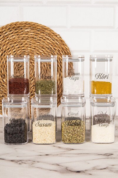 DNS HOME 12-Piece Vacuum Lid Acrylic Mica Spice Jar Storage Container with Transparent Label Spice Jar Set 250 ml