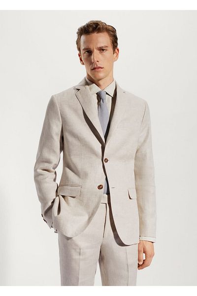 MANGO Man Μπουφάν Blazer από 100% λινό ύφασμα
