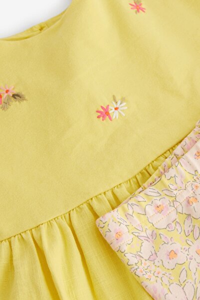 Next Baby Yellow Floral Patterned Cotton Short Sleeve Set - Top and Bottom Set