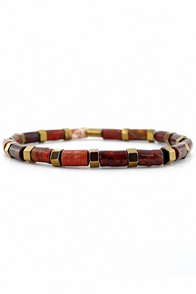 Solfera Men's Bracelet - Terra Red Jasper Hematite Natural Stone J0246
