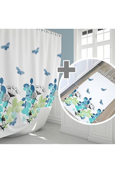Tropikhome Banyo Perdesi Ve Banyo Paspası Seti, Kadife Kapı Önü Paspası Seti,...