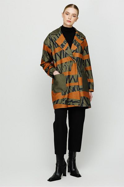 Esswaap Παλτό Oversize από τσόχα με στάμπα Χακί