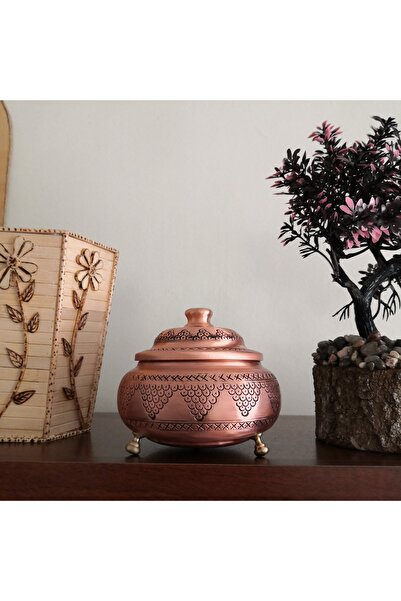 Binbir Trend Gaziantep Grape Embroidered (Handmade) Matte Copper Sugar Bowl Copper Color