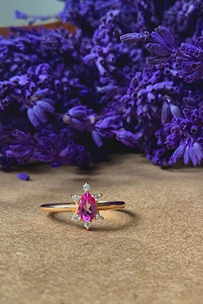 Natural Jewelleryy Kadın 925 Ayar Gümüş Pembe Kuvars Yüzük