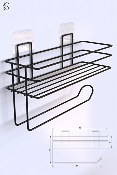 KARTEYA Paper Roll Towel Holder with Adhesive Shelf Napkin Holder Towel Paper Holder Black Bathroom Kitchen Organizer Shelf