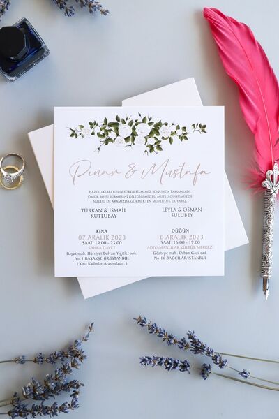 Pixel Davetiye KREM- 50-adet- Düğün Davetiye - Düğün - Nişan - Kına - Sünnet - Nikah Davetiyesi - 8688