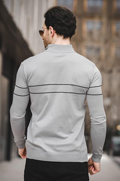 Oksit Ht 340007 Ανδρικό πλεκτό πουλόβερ με μακρυμάνικο γιακά με φερμουάρ